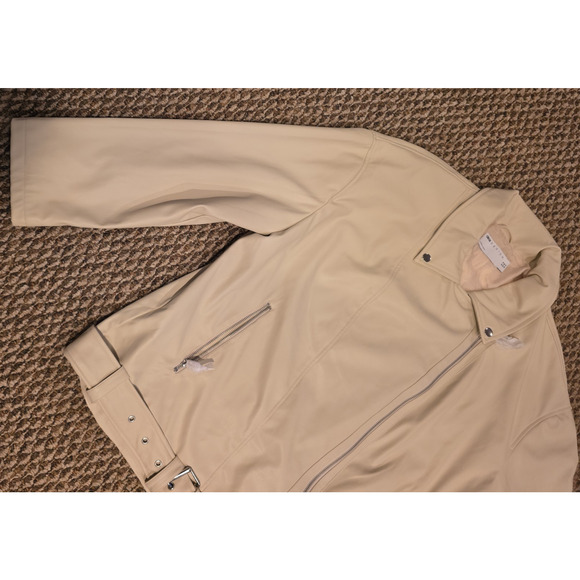 ASOS DESIGN longline oversized faux leather biker jacket in ecru Size 14 - Picture 9 of 15